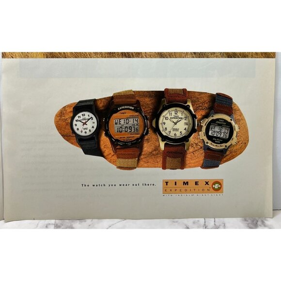 Timex Expedition Watches Print Ad Vintage 90s Outdoors Indiglo Night Light 2 Pag - Picture 6 of 6